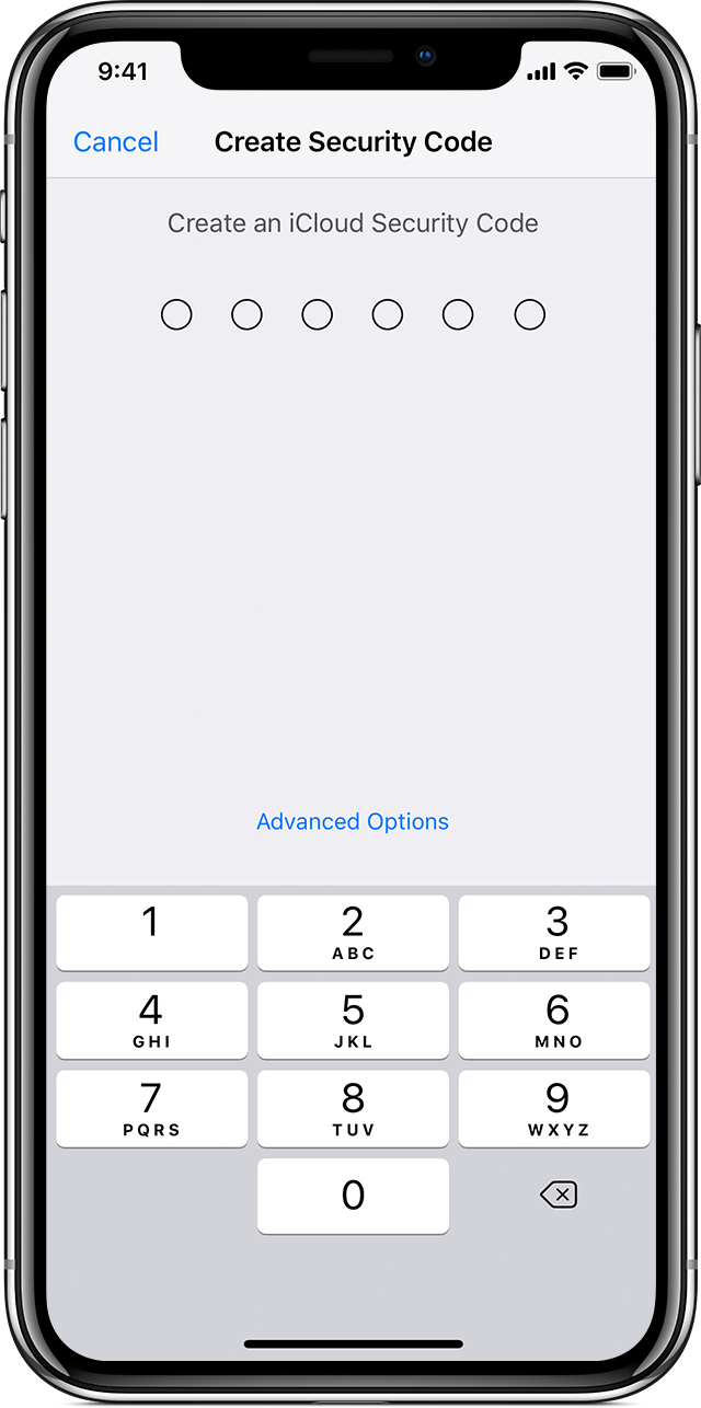 iPhone showing Create Security Code screen