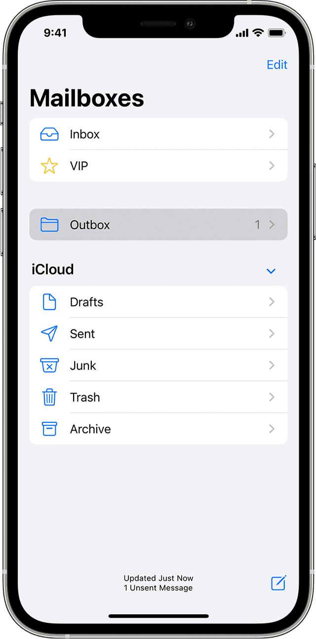 Страницата Mailboxes (Пощенски кутии) в iOS