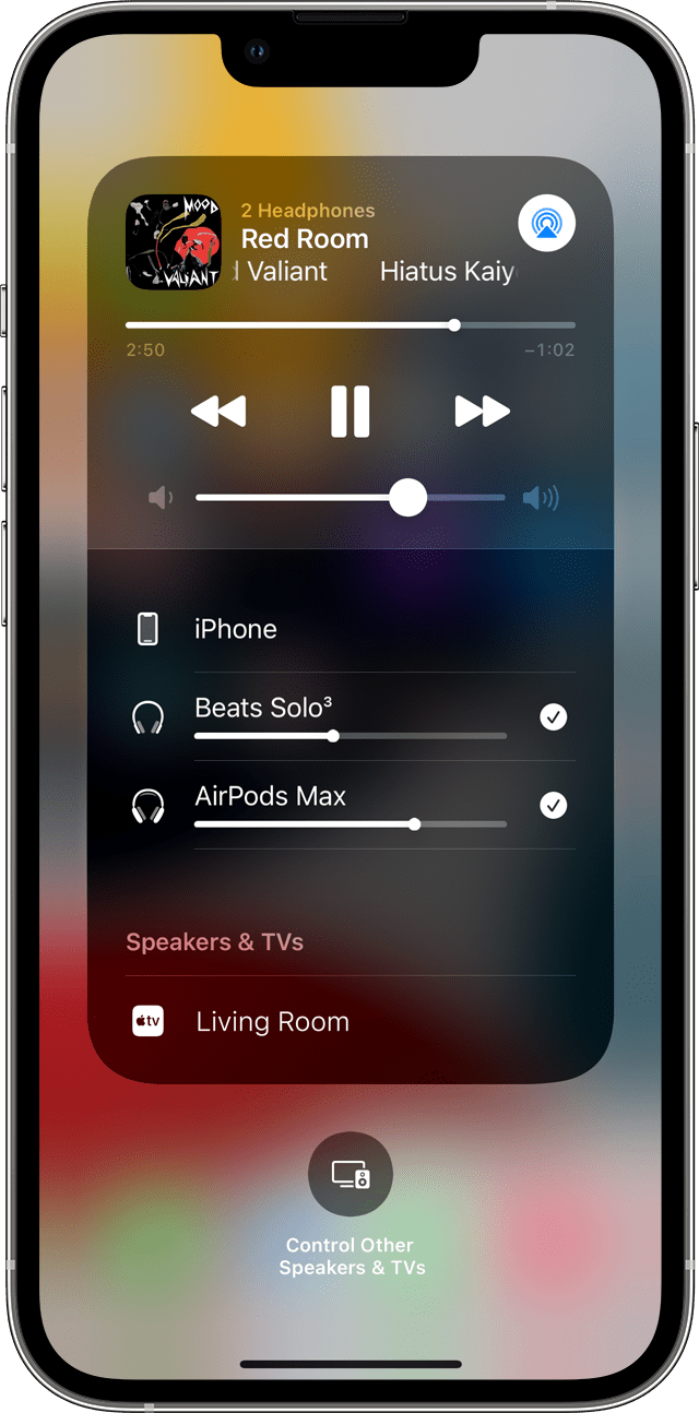 iPhone Control Centre Now Playing shared audio