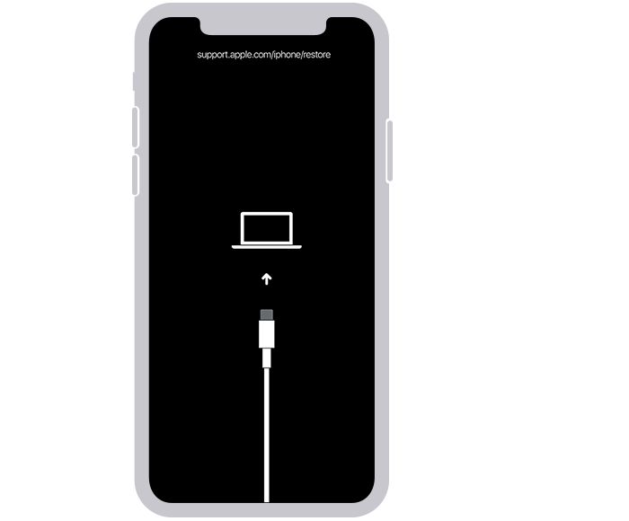 La pantalla del modo de recuperación del iPhone