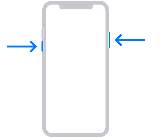 Die Seitentaste und die Leiser-Taste an einem iPhone