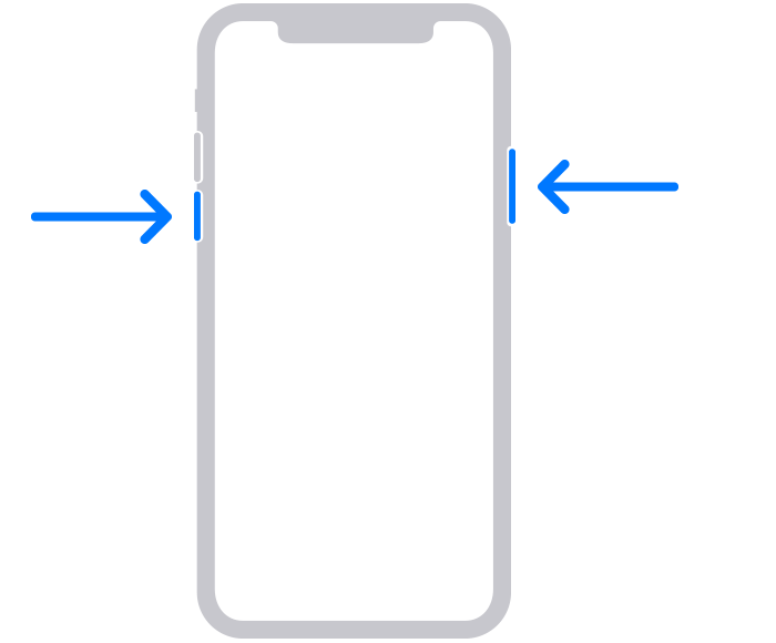 iPhone のサイドボタンと音量を下げるボタン