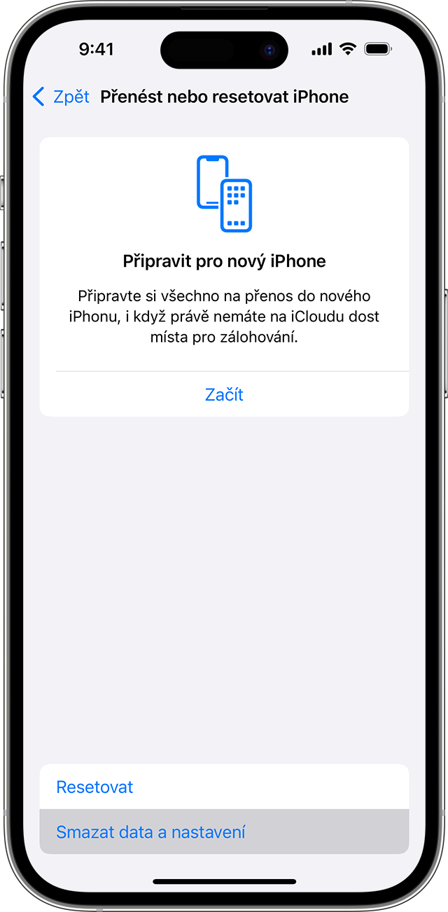 V nastaveních iPhonu pomocí možnosti Smazat data a nastavení smažte své osobní informace.