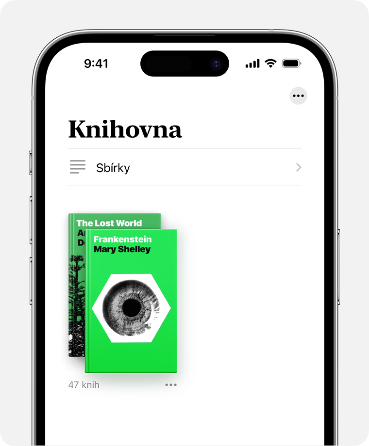 Obrazovka iPhonu zobrazující část Knihovna aplikace Knihy. 
