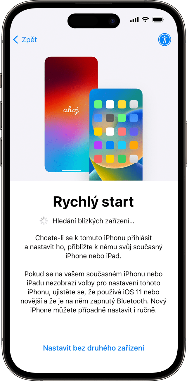V systému iOS 17 můžete svůj nový iPhone nastavit pomocí jiného zařízení prostřednictvím Rychlého startu.