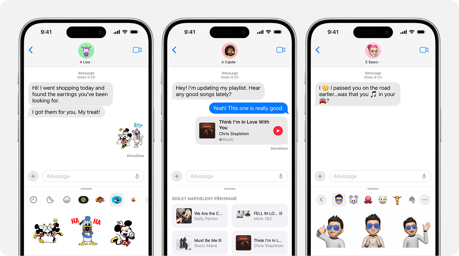 iPhone zobrazující aplikace pro iMessage v konverzaci
