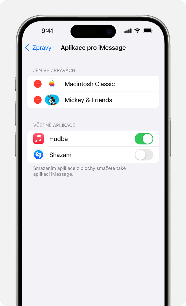 iPhone ukazující, jak zapnout nebo vypnout aplikace pro iMessage