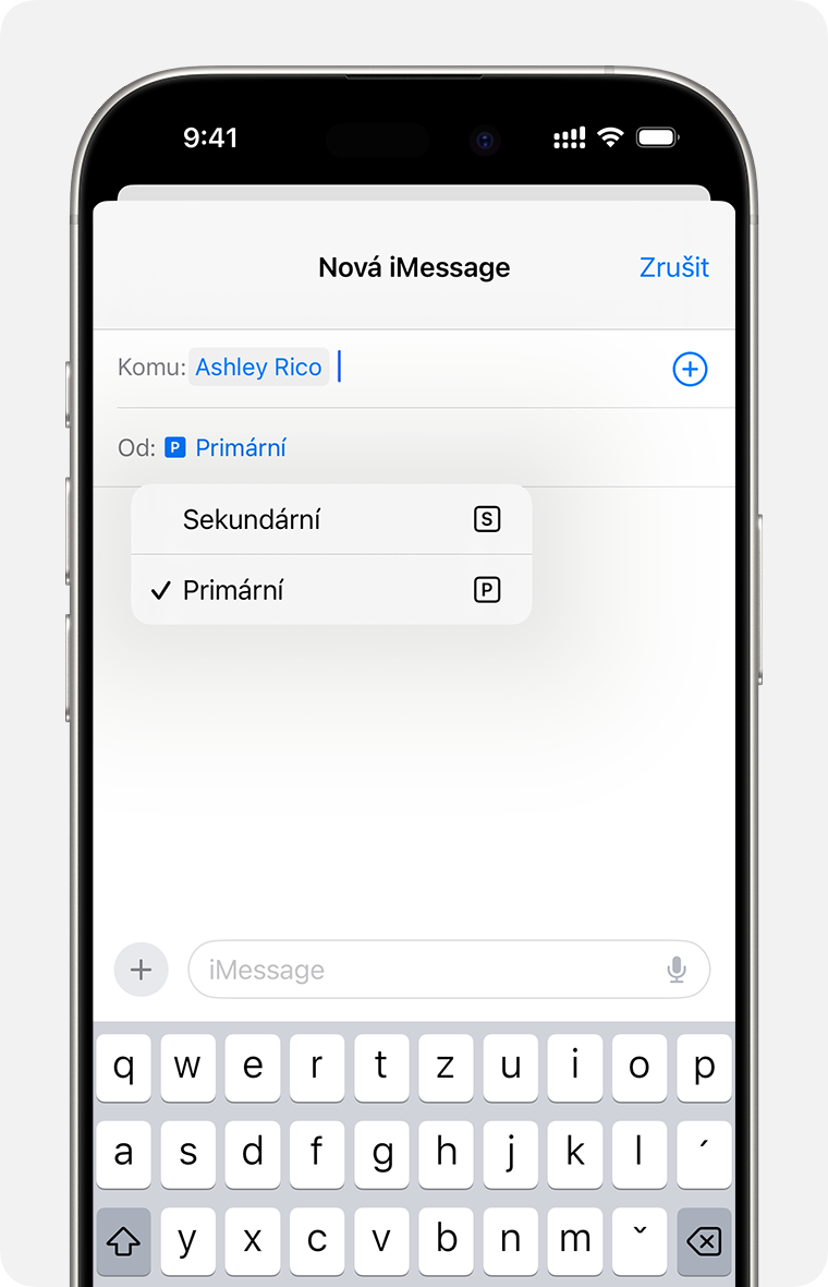 Výběr linky k odeslání zprávy iMessage nebo SMS/MMS na telefonu se dvěma eSIM