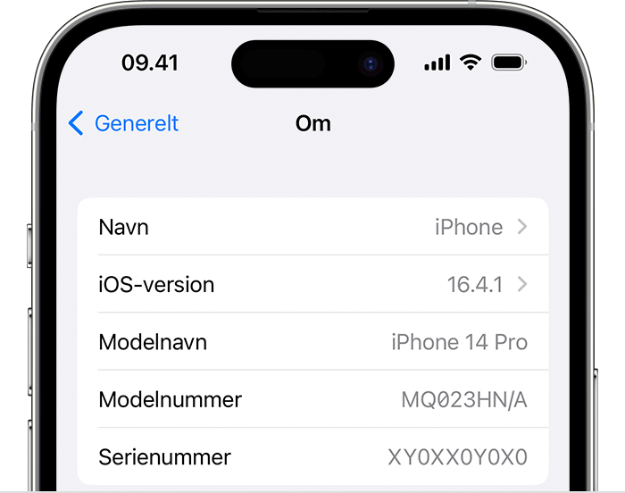 "Om"-skærmen på iPhone