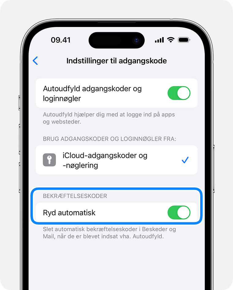 I iOS 17 og nyere kan du indstille Beskeder til automatisk at slette beskeder, der indeholder bekræftelseskoder til adgangskoder, efter at du har brugt koden. 