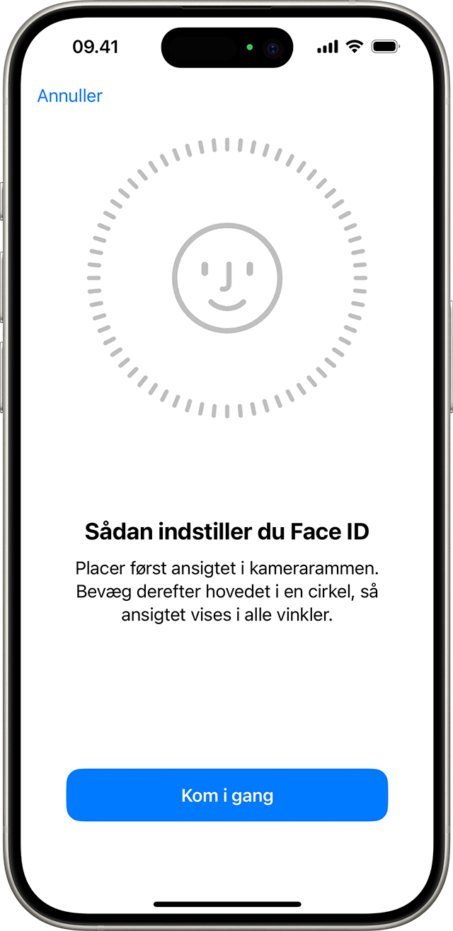 Begyndelsen af Face ID-opsætningsprocessen