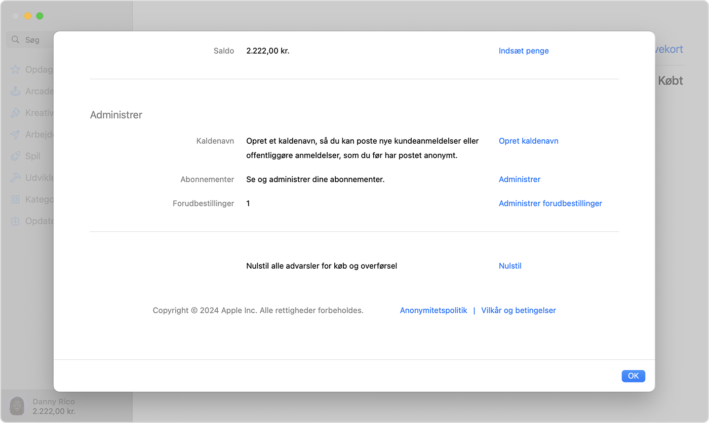 App Store på Mac viser forudbestillinger i kontoindstillingerne