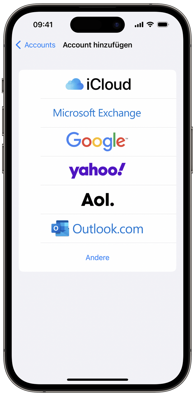 Unter „Einstellungen“ > „Mail“ > „Accounts“ kannst du deinem iPhone deine Gmail-, Outlook- oder anderen E-Mail-Accounts hinzufügen.