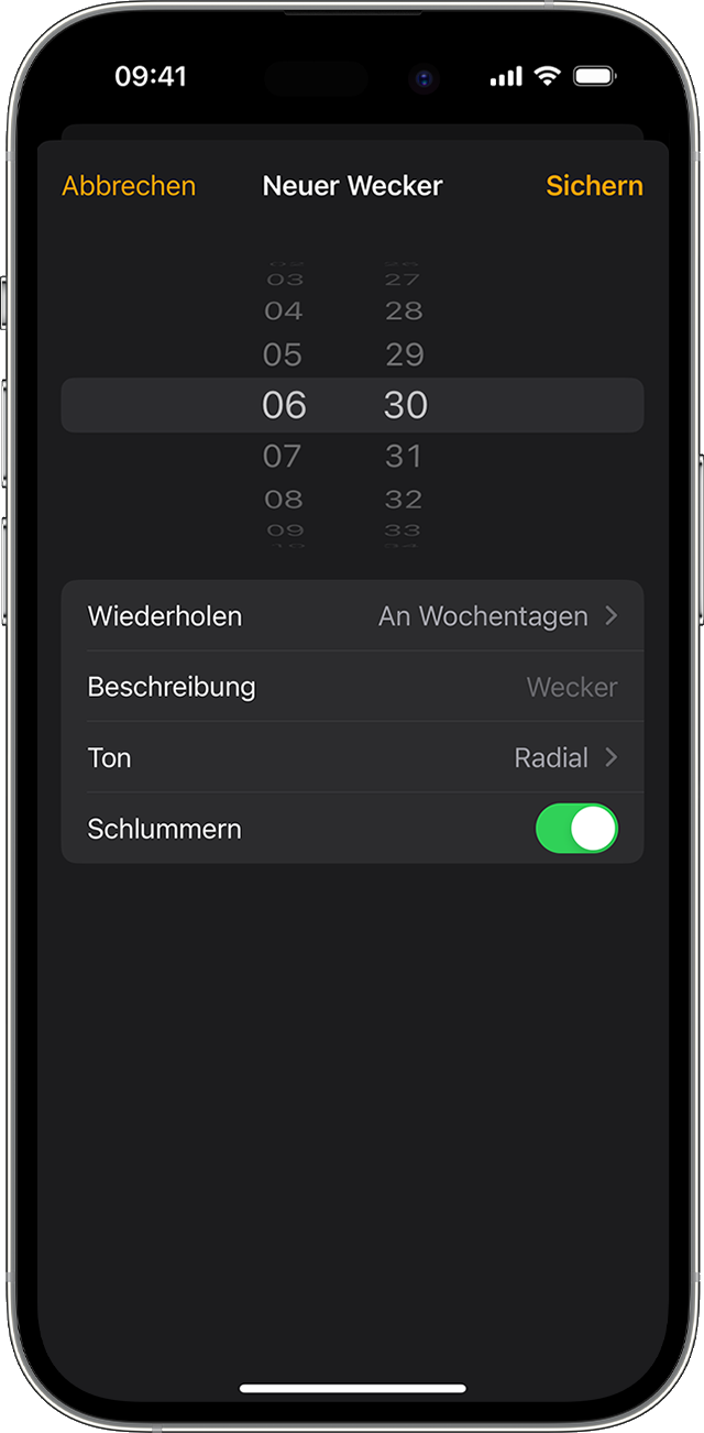 Einen Wecker in der Uhr-App auf dem iPhone stellen. 