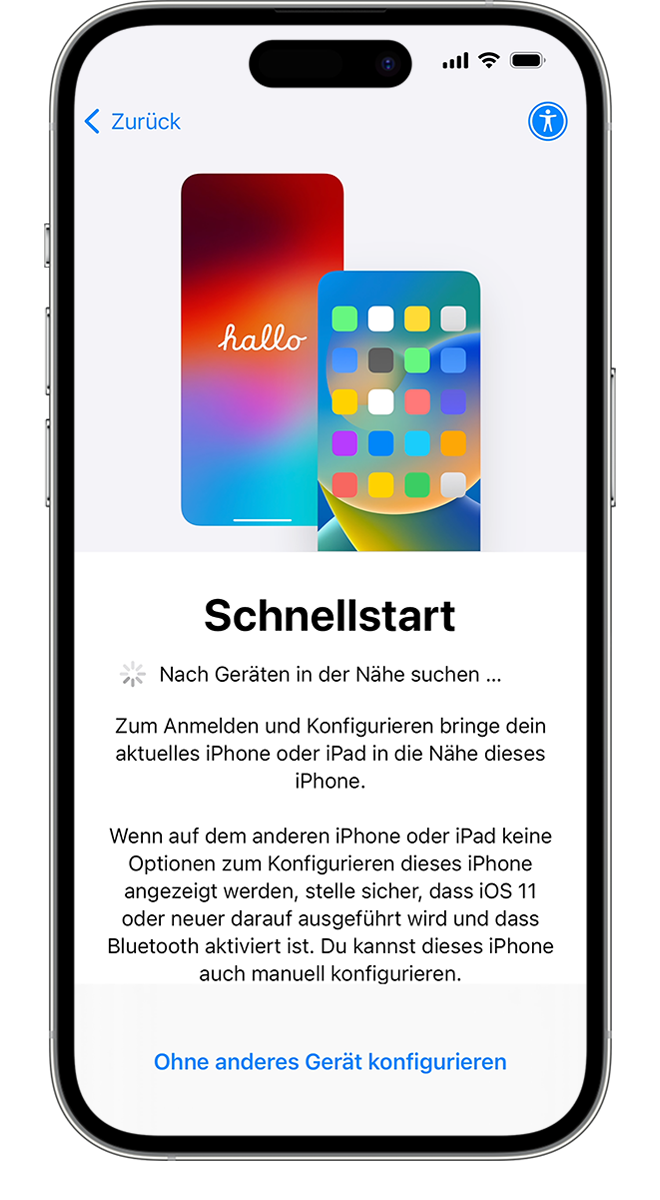 Wenn du dein altes Smartphone in die Nähe deines neuen iPhone legst, hilft dir die App „Auf iOS übertragen“ dabei, Daten drahtlos zu übertragen.