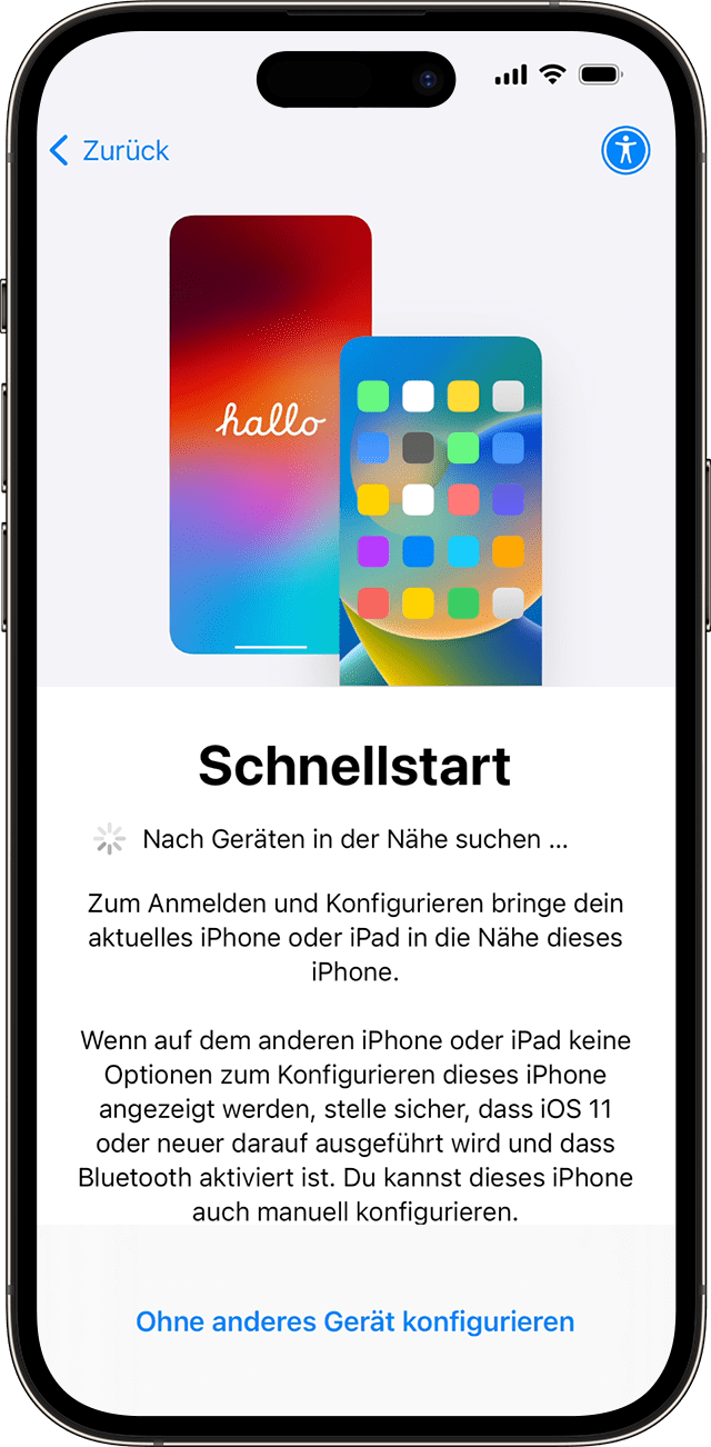 Unter iOS 17 kannst du dein neues iPhone über „Schnellstart“ mit einem anderen Gerät konfigurieren.