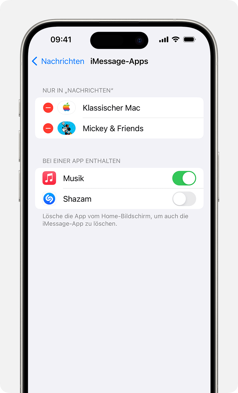 Ein iPhone, das zeigt, wie iMessage-Apps aktiviert oder deaktiviert werden