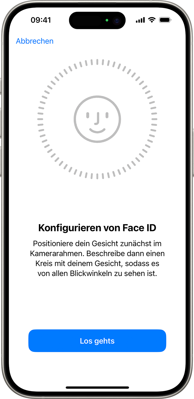 Der Beginn des Vorgangs zum Einrichten von Face ID