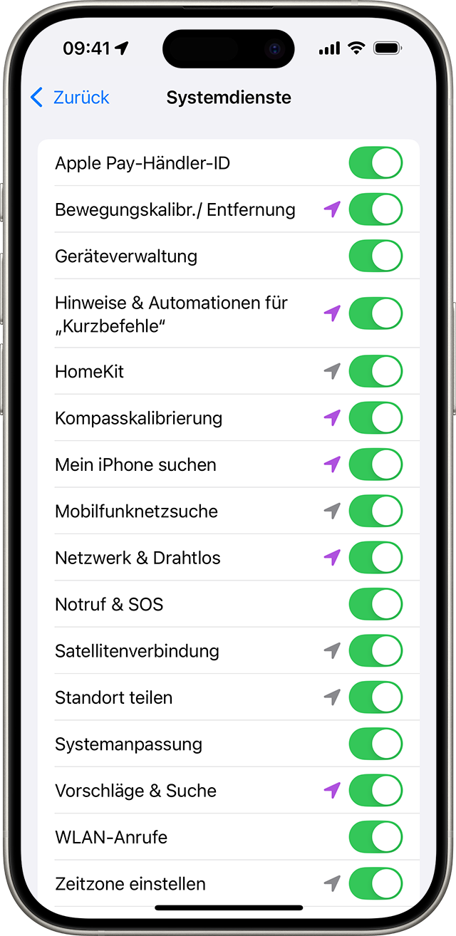 Einstellung „Systemdienste“ auf dem iPhone