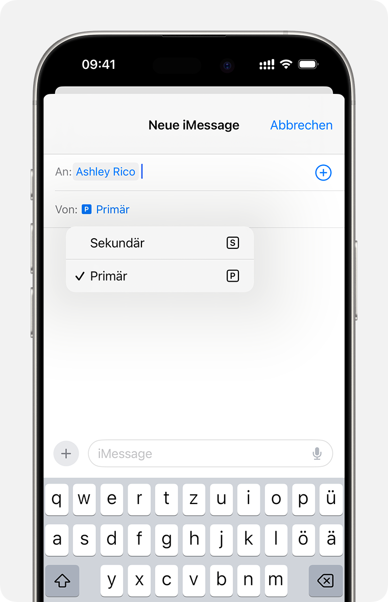 Duale eSIM-Leitung zum Senden einer iMessage- oder SMS-/MMS-Nachricht auswählen