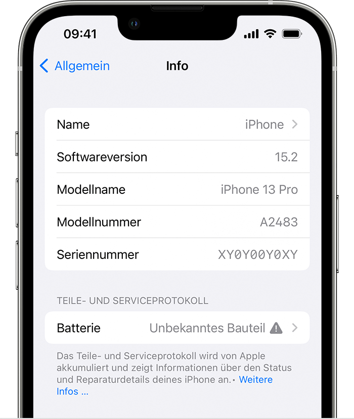ios15 iphone13 pro settings general about parts battery unknown part