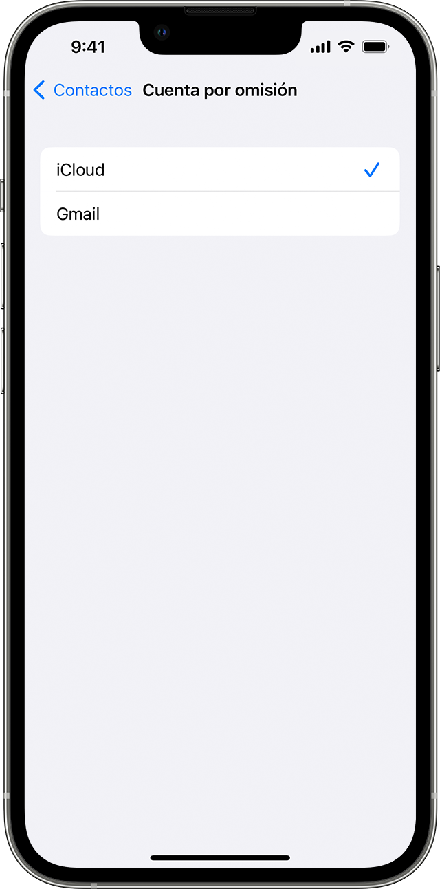 Un iPhone que muestra la pantalla Cuenta predeterminada