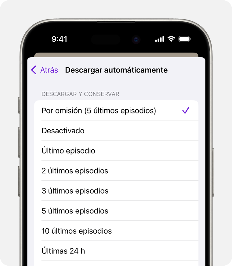 iPhone que muestra la opción Desactivado seleccionada para descargas automáticas.