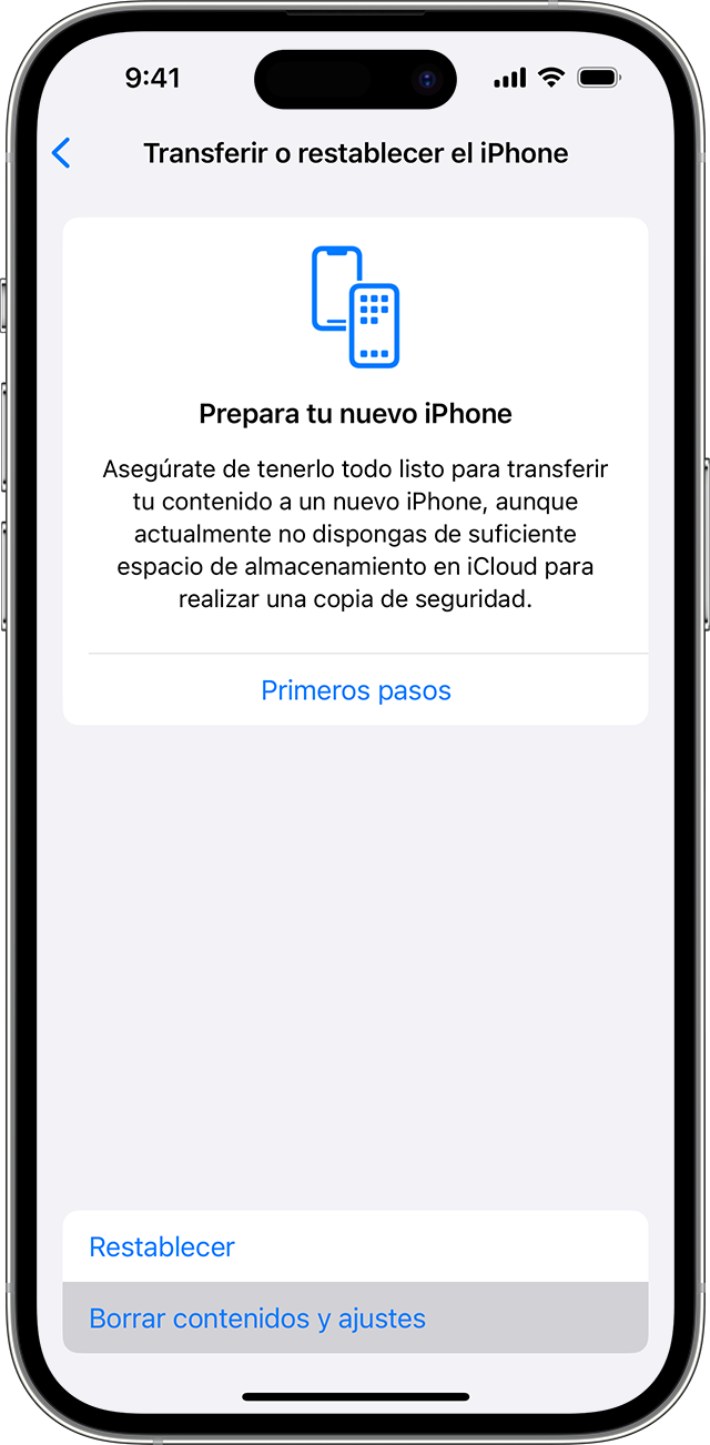 En los ajustes del iPhone, puedes usar la opción Borrar contenidos y ajustes para eliminar tu información personal.