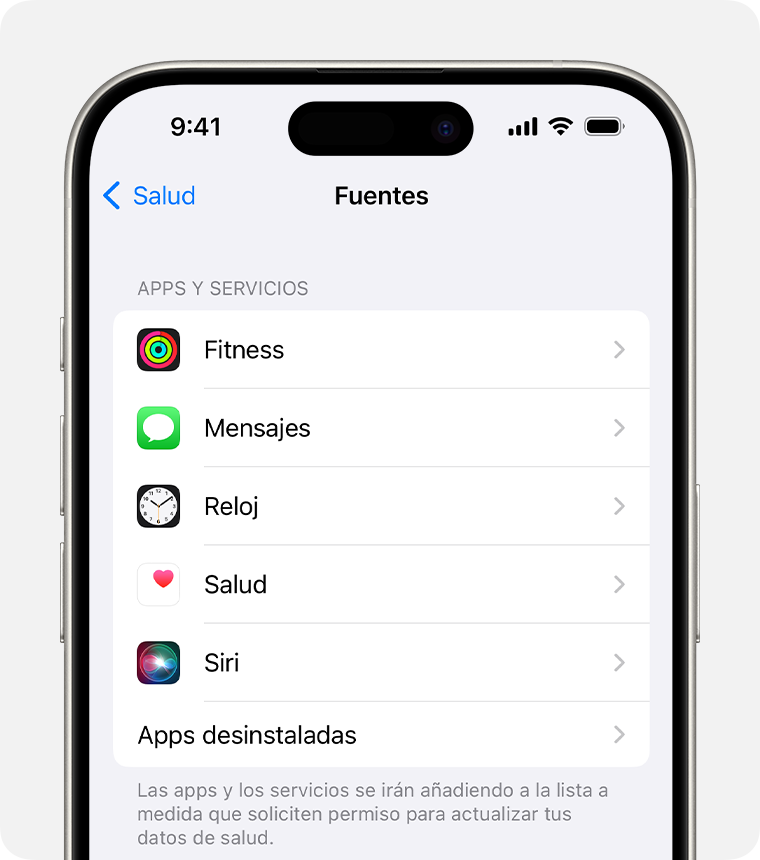 En la configuración de Salud del iPhone, toca Siri para activar o desactivar el acceso de Siri a los datos de la app Salud.