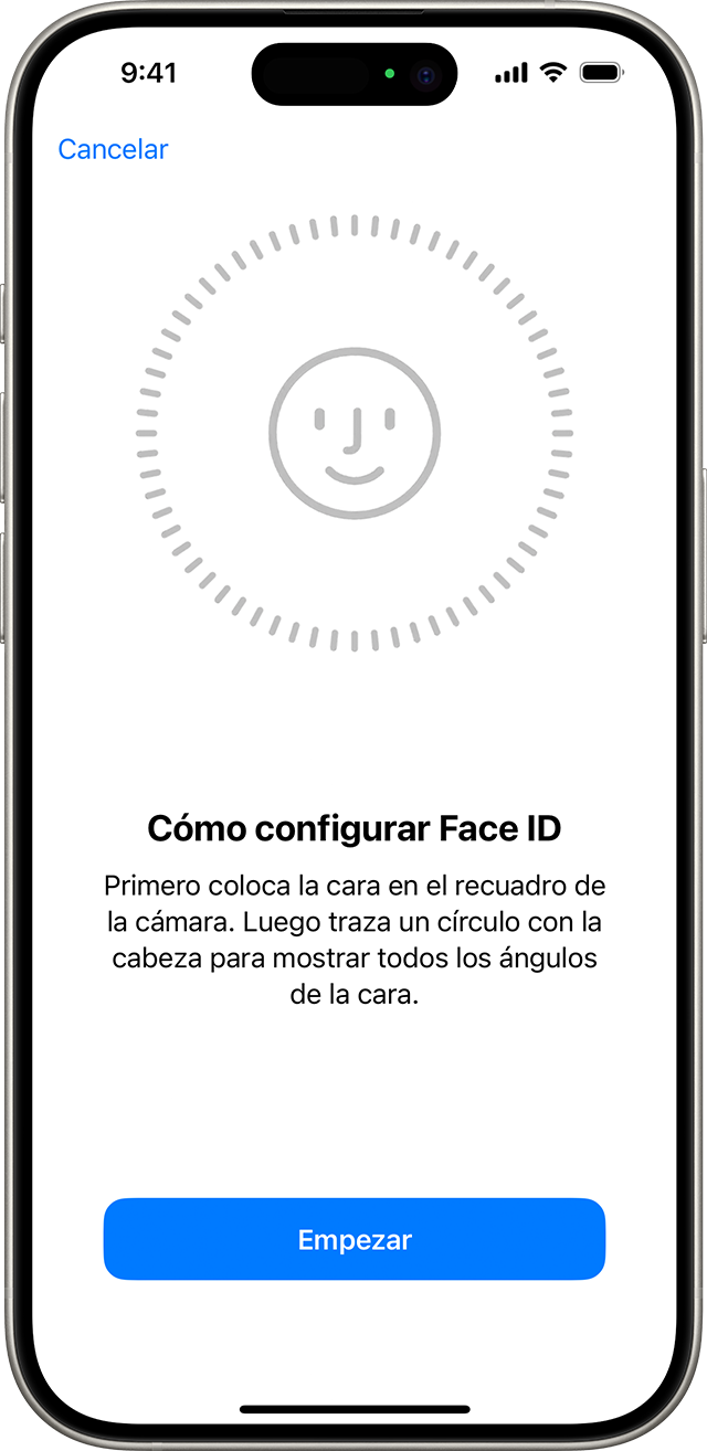 El comienzo del proceso de configuración de Face ID