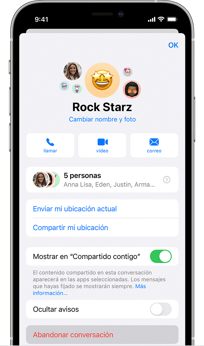 iPhone que muestra la pantalla con la opción de seleccionar “Abandonar conversación”.