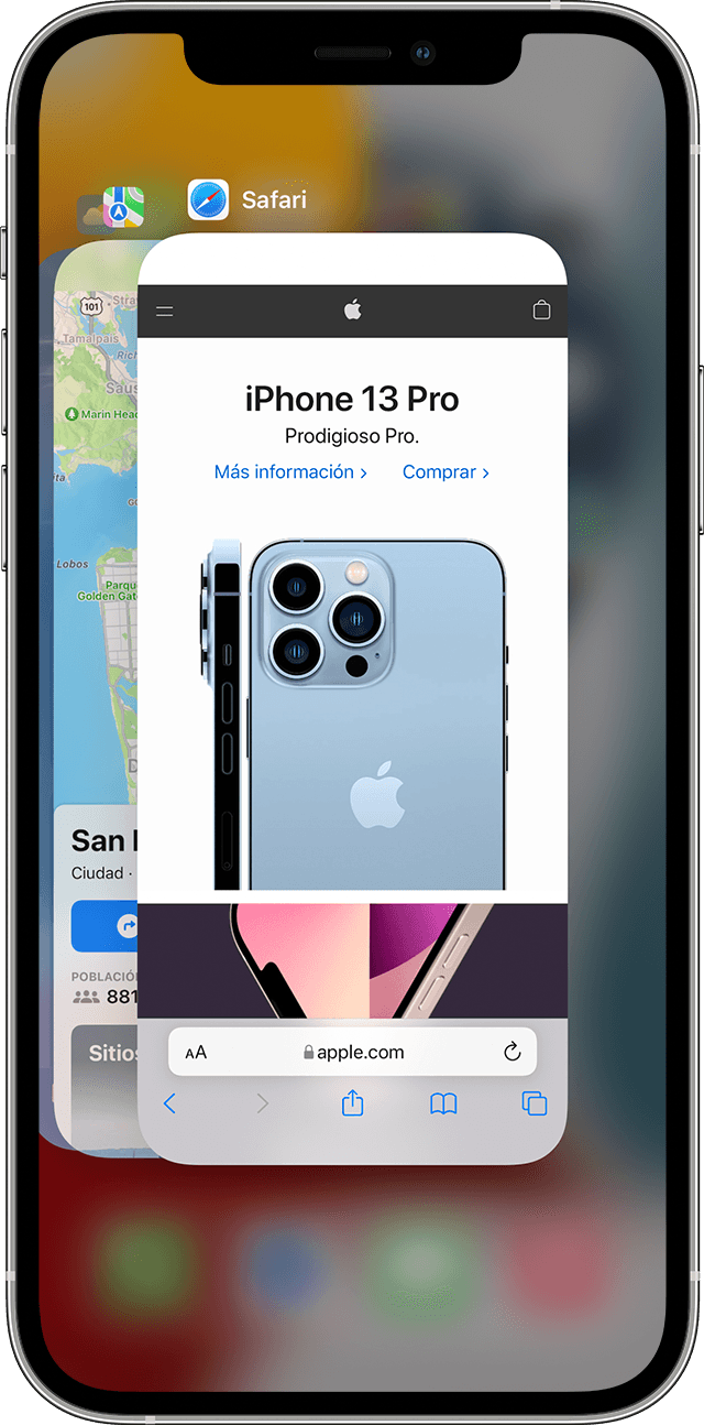 pantalla que muestra la multitarea en el iPhone 12 Pro