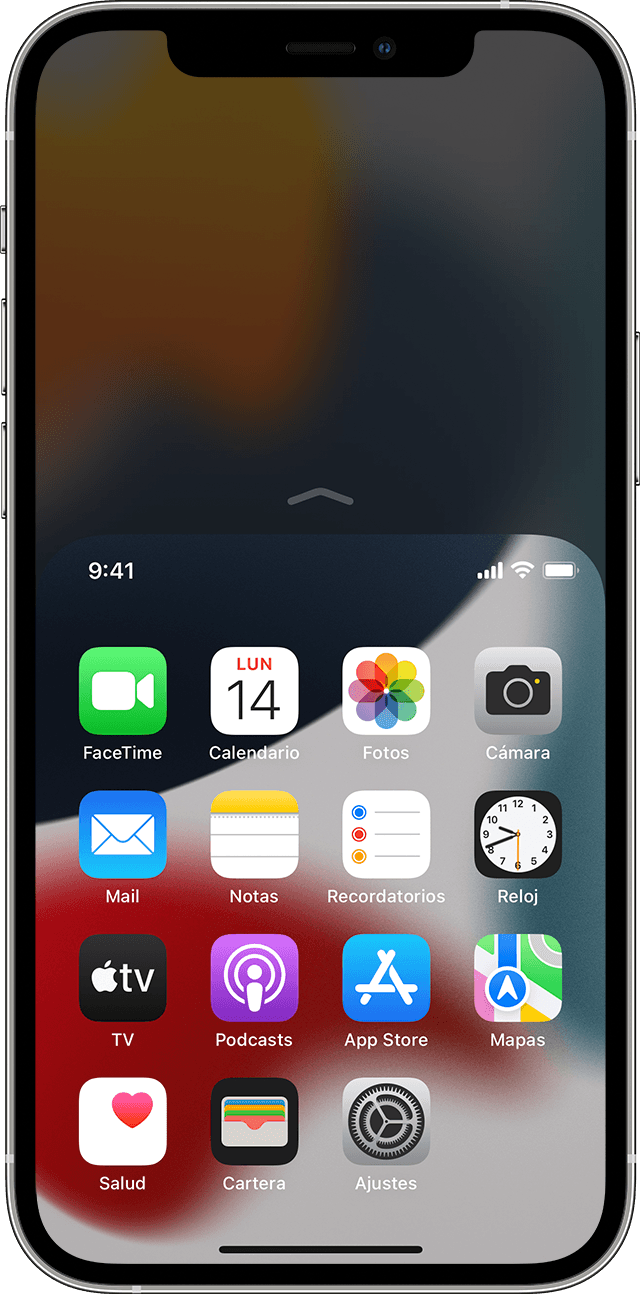 pantalla que muestra el uso de la función Fácil alcance en el iPhone 12 Pro
