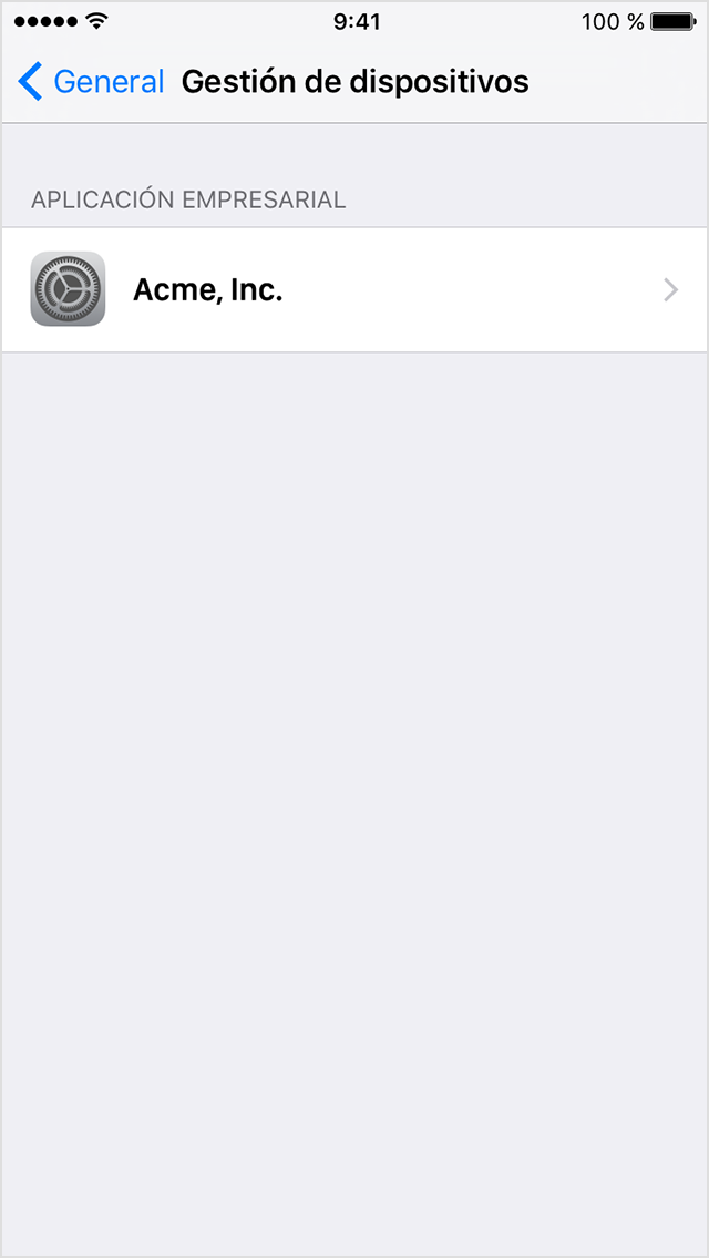  Pantalla del iPhone que muestra el menú Gestión de perfiles y dispositivos
