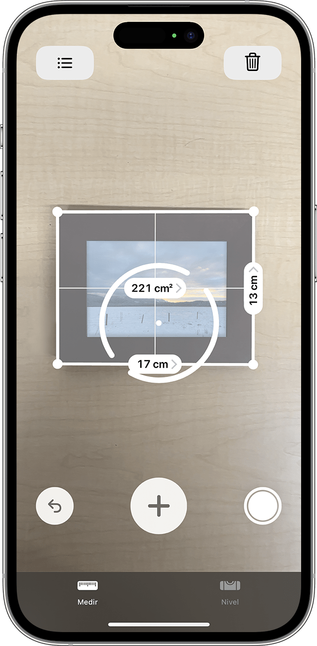 Uso de la app Medición para medir las dimensiones de un rectángulo