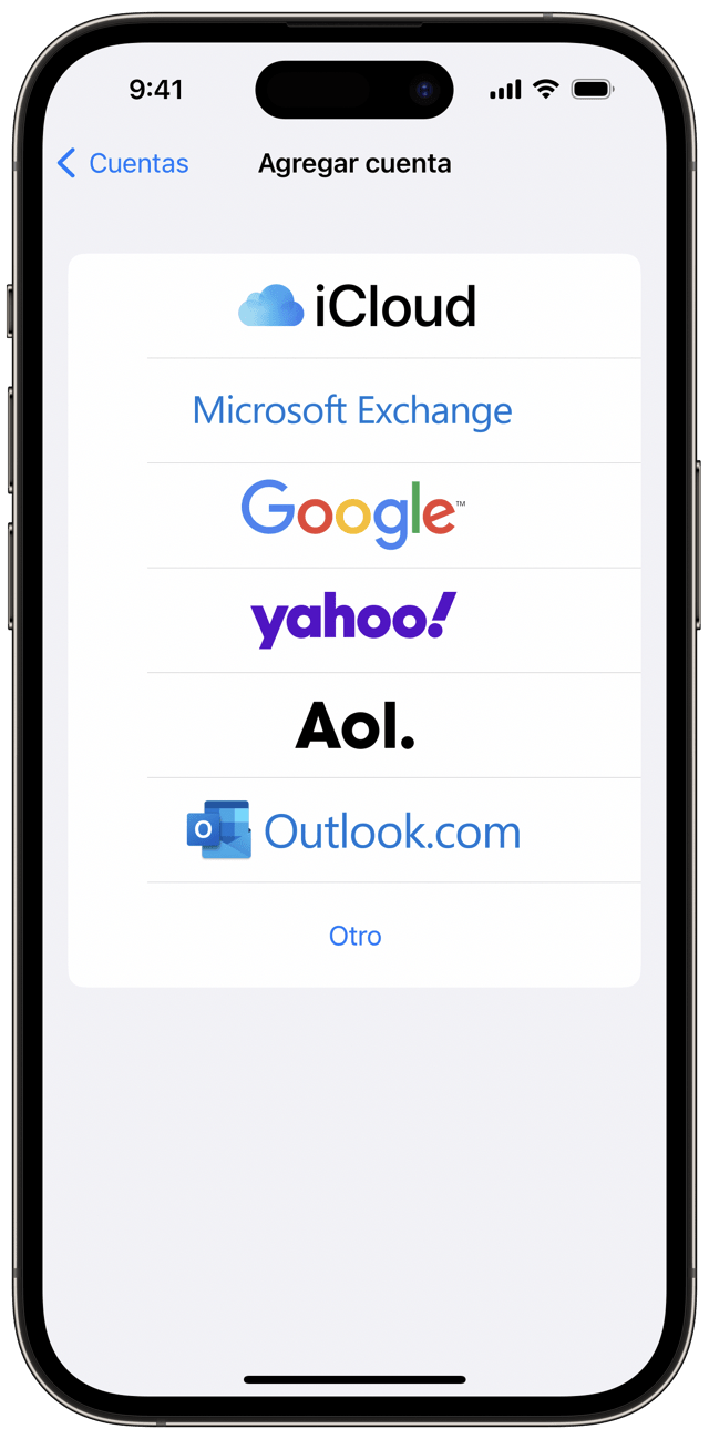 Puedes agregar tus cuentas de Gmail, Outlook u otras cuentas de correo electrónico al iPhone en Configuración > Mail > Cuentas.