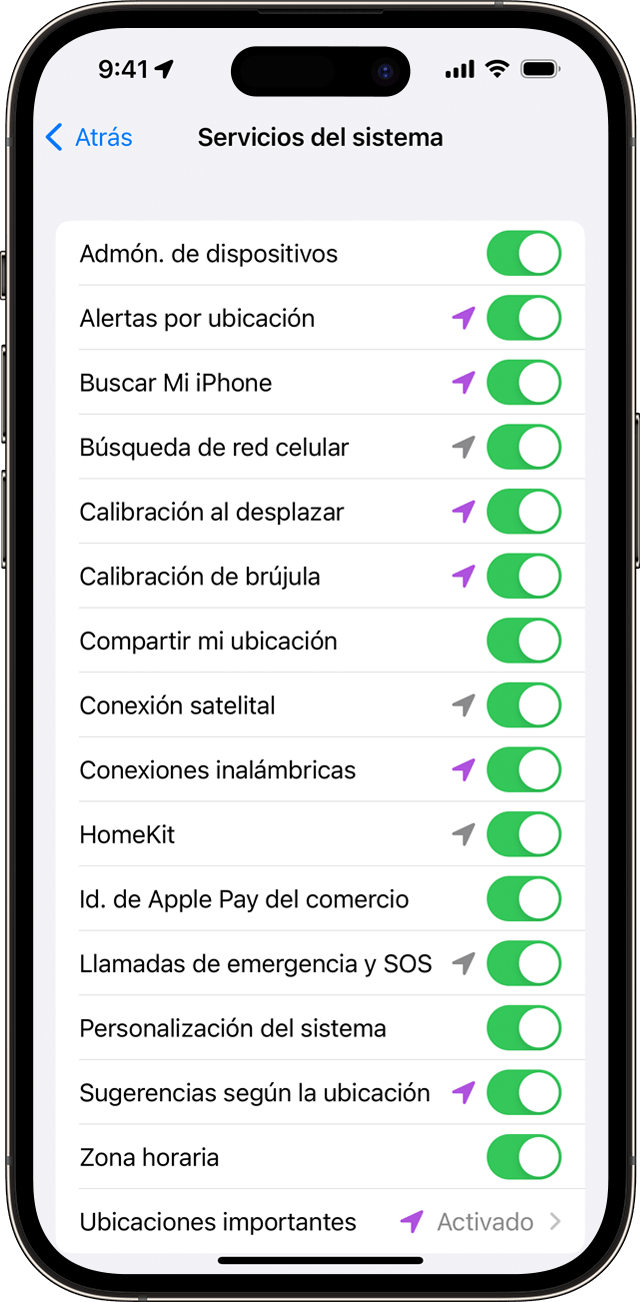Configuración de Servicios del sistema en el iPhone
