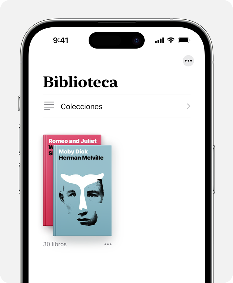 Pantalla de iPhone en que se muestra la sección Biblioteca de la app Libros. 