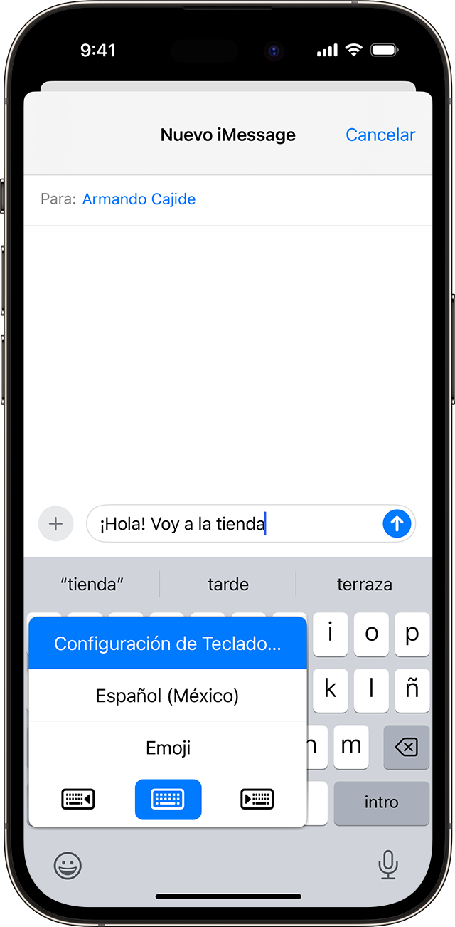 Pantalla de iPhone donde se ve la configuración de Teclado para el texto predictivo.