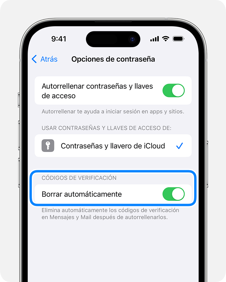 En iOS 17 y versiones posteriores, Mensajes puede eliminar automáticamente los mensajes que contienen códigos de verificación de contraseña después de usar ese código. 