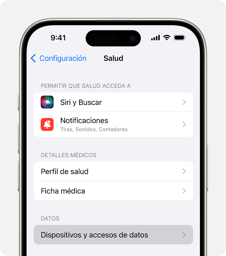 En la configuración de Salud del iPhone, puedes definir parámetros como el acceso de Siri a los datos de Salud.
