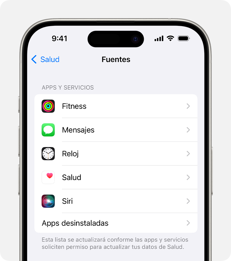 En la configuración de Salud del iPhone, toca Siri para activar o desactivar el acceso de Siri a los datos de la app Salud.