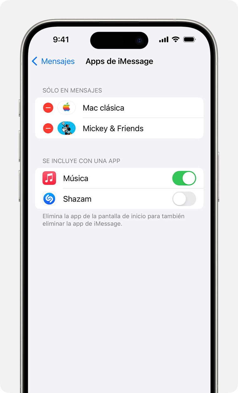 Un iPhone en el que se muestra cómo activar o desactivar las apps de iMessage