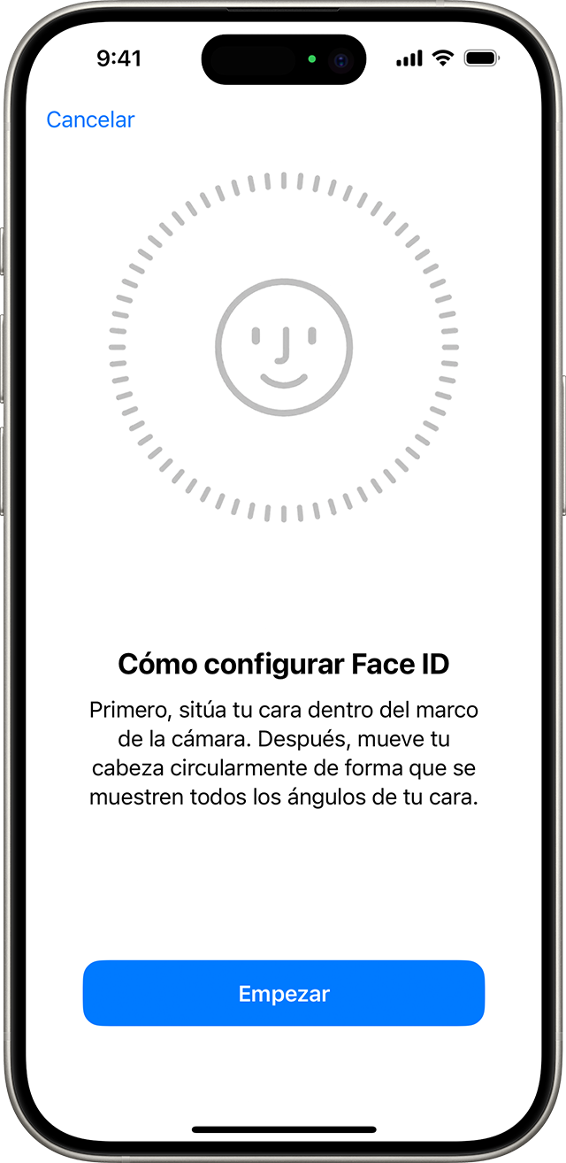 El inicio del proceso de configuración de Face ID