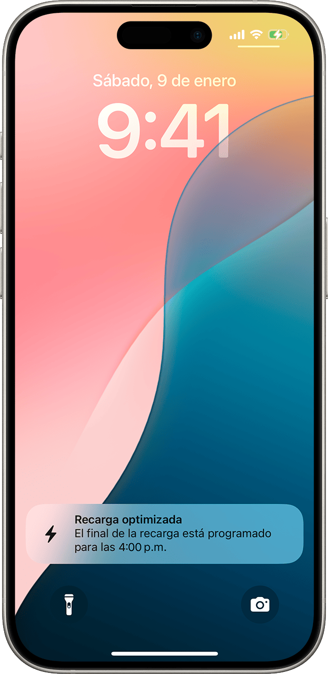 Pantalla de bloqueo de iPhone con notificación de carga optimizada de la batería