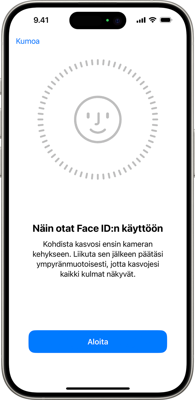 Face ID:n käyttöönottoprosessin alku