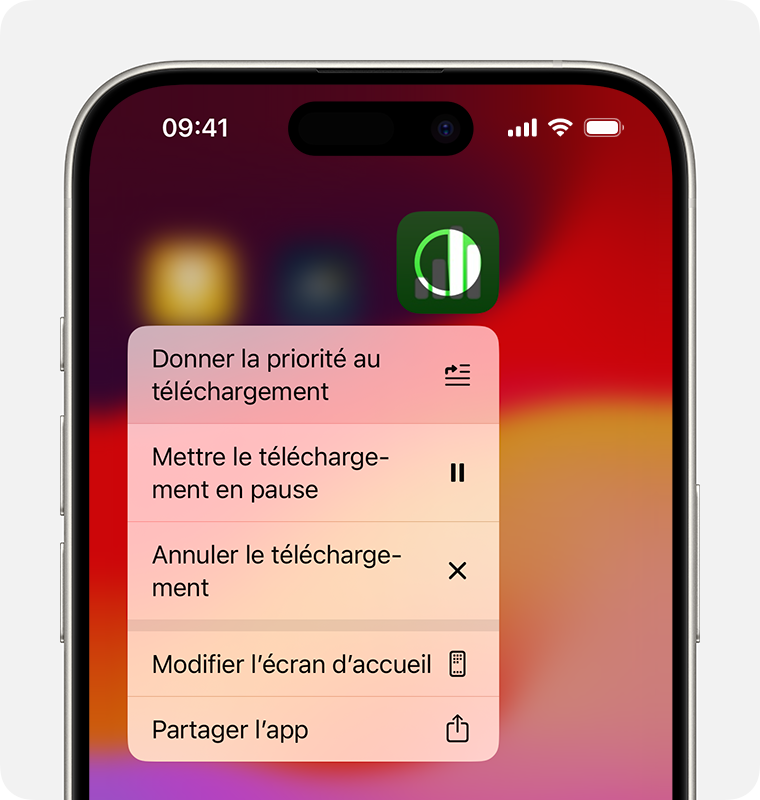 Écran d’iPhone affichant le menu de téléchargement d’une app 