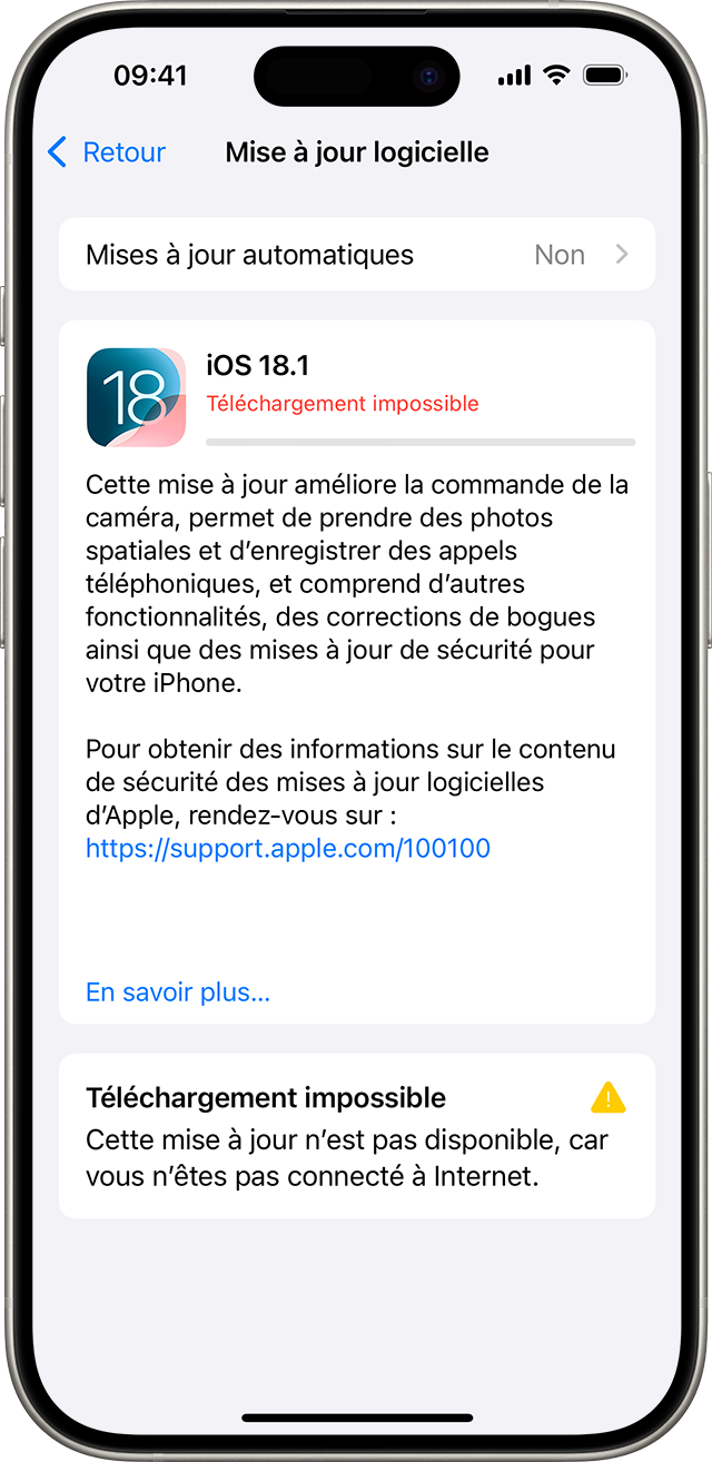 iPhone affichant le message Téléchargement impossible