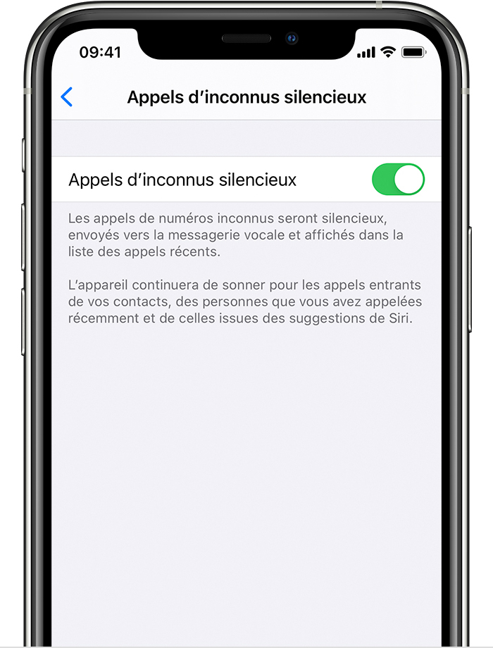 iPhone montrant comment activer l’option Taire les appels non identifiés