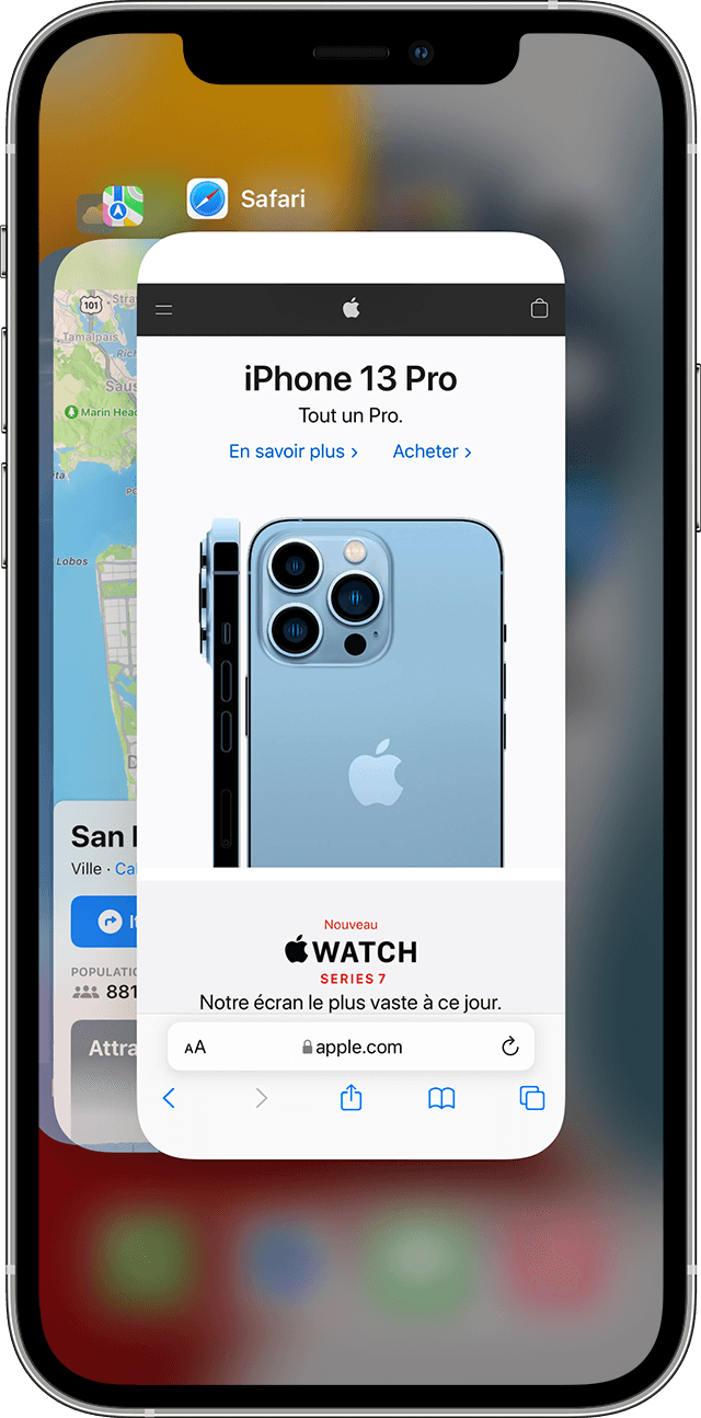 Écran montrant plusieurs tâches en cours sur l’iPhone 12 Pro
